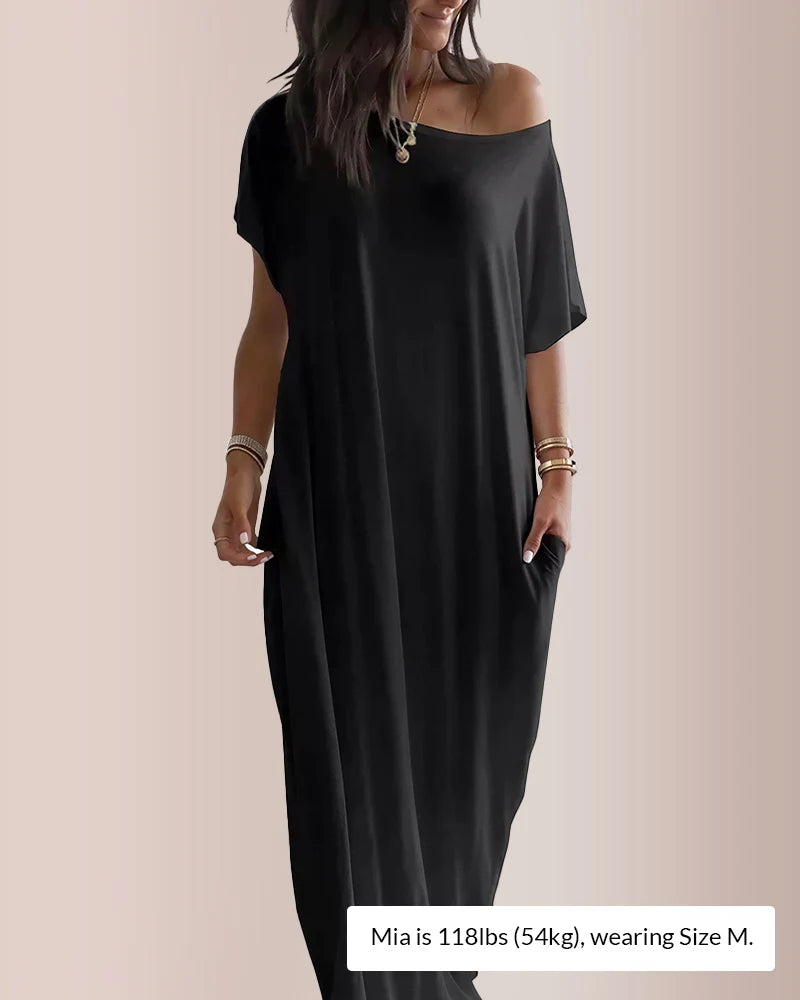 Off-Shoulder Batwing-Sleeve Lounge Maxi Dress