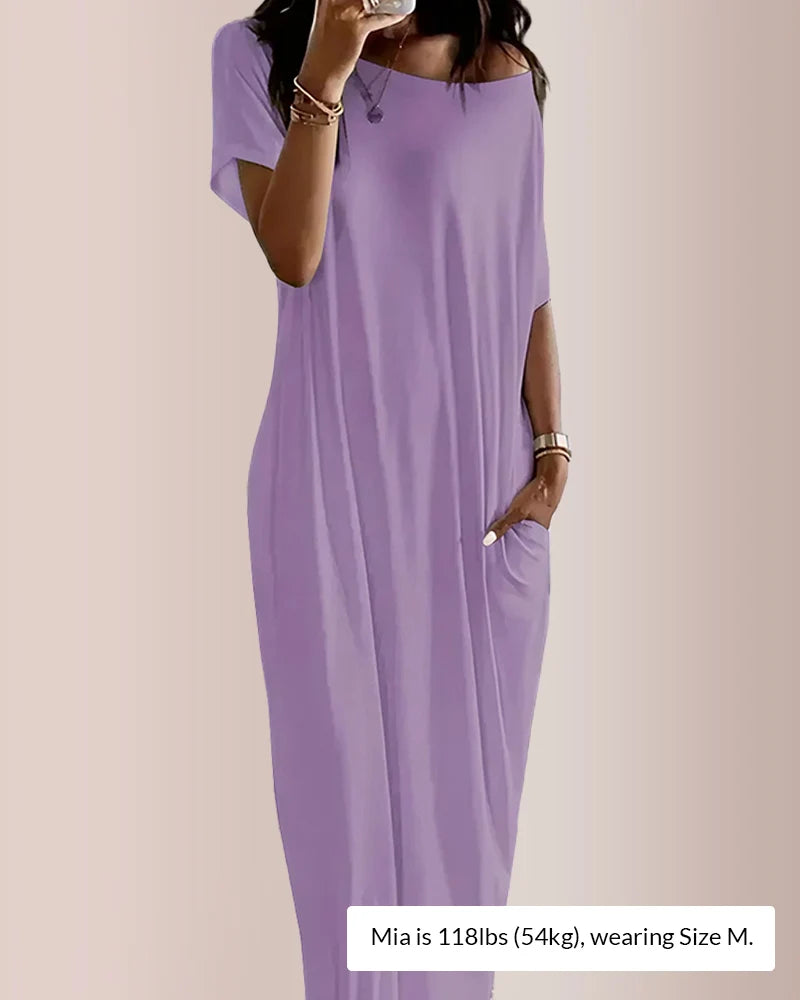 Off-Shoulder Batwing-Sleeve Lounge Maxi Dress
