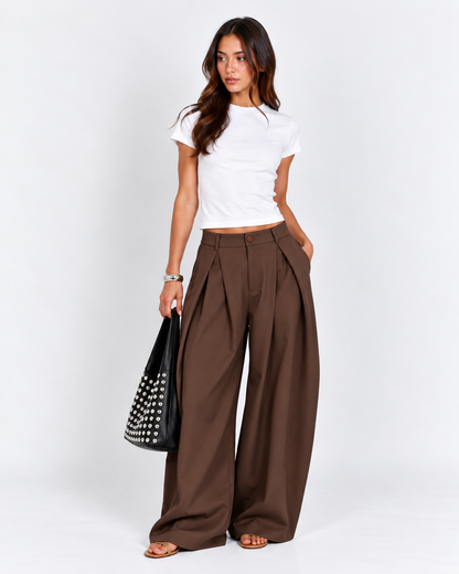 High-Waisted Pleated Baggy Wide-Leg Pants