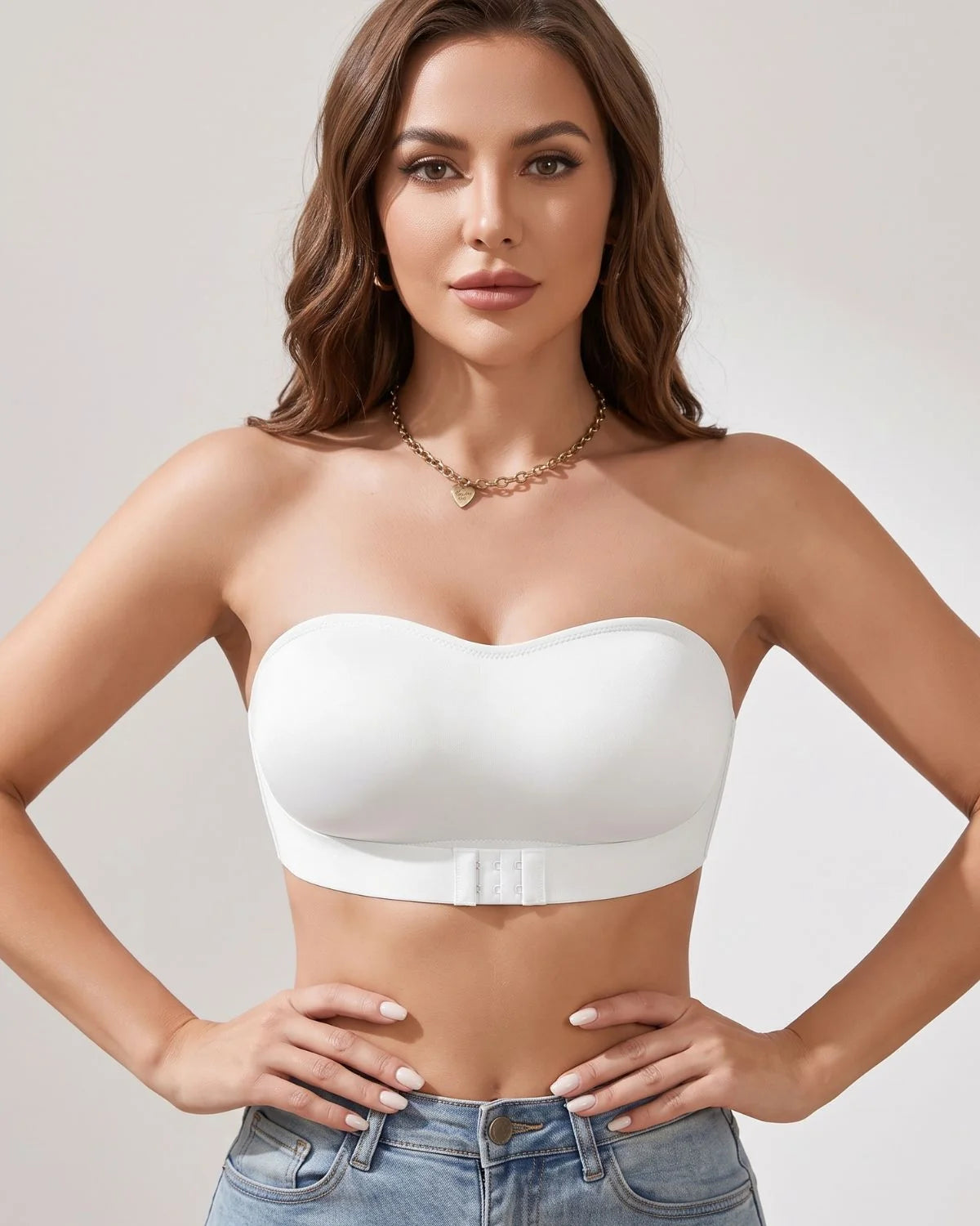 Seamless Front-Closure Strapless Bandeau Bra