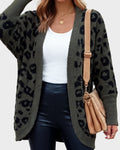 Leopard-Print Open-Front Knit Cardigan with Pockets