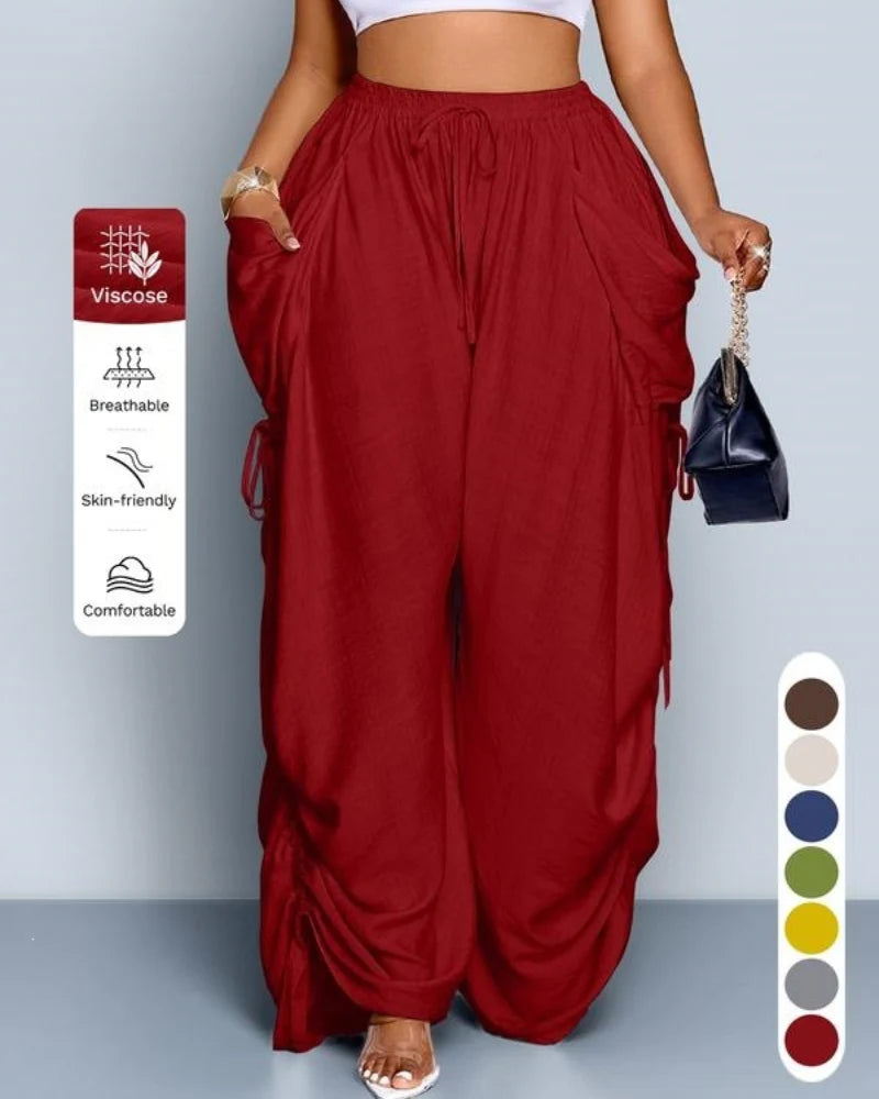 High-Waist Drawstring Ruched Harem Pants