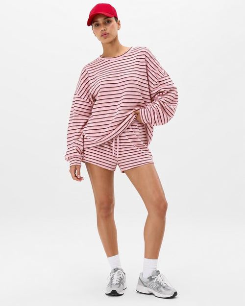 Oversized Striped Long-Sleeve & Shorts Lounge Set