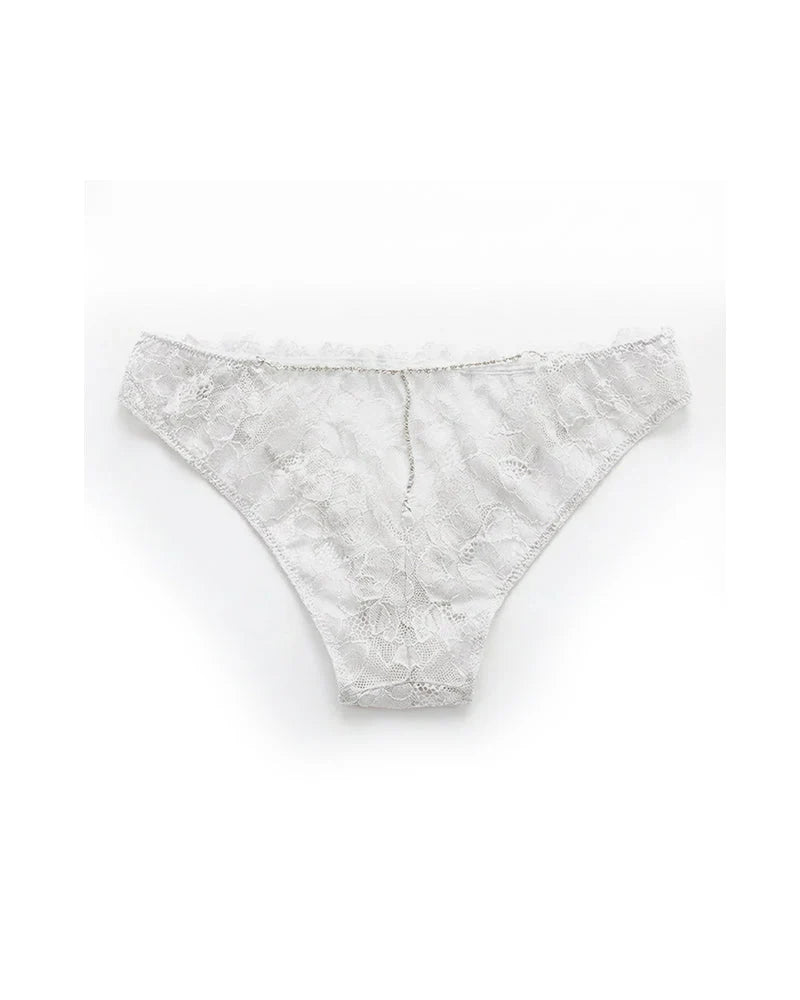 Low-Rise Rhinestone Chain Sheer Floral Lace Panties
