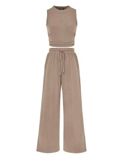 Sleeveless Knit Top & Wide-Leg Pants Lounge Set