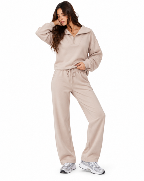 Women's Half-Zip Sweatshirt & Wide-Leg Pants Set