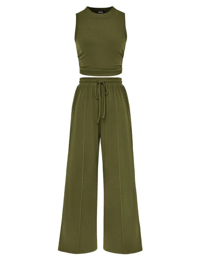 Sleeveless Knit Top & Wide-Leg Pants Lounge Set