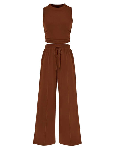 Sleeveless Knit Top & Wide-Leg Pants Lounge Set