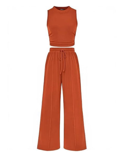 Sleeveless Knit Top & Wide-Leg Pants Lounge Set