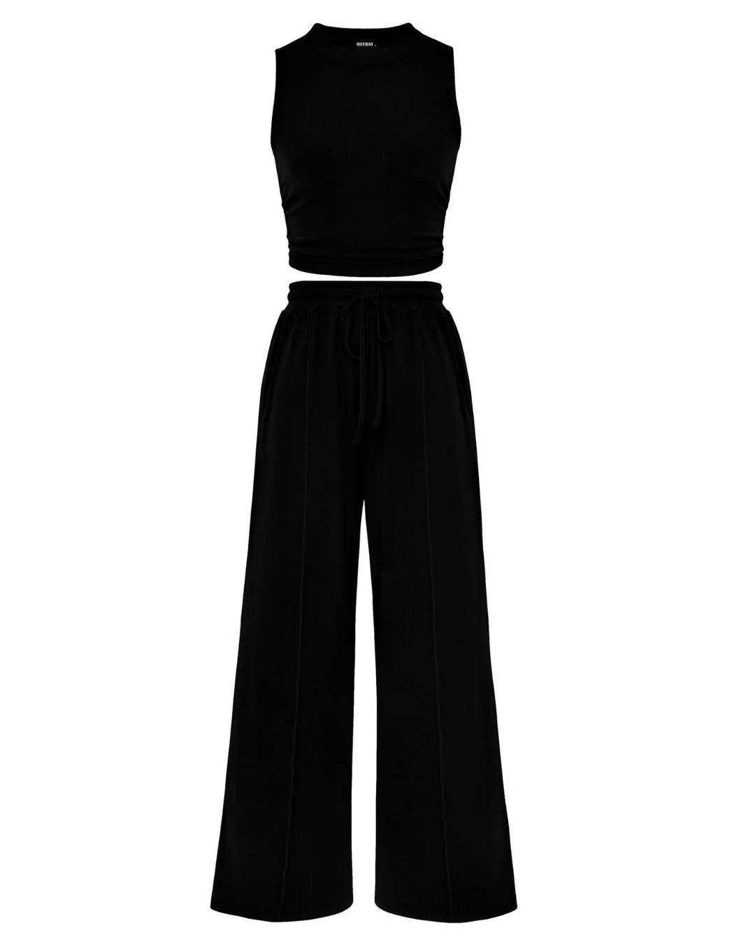 Sleeveless Knit Top & Wide-Leg Pants Lounge Set