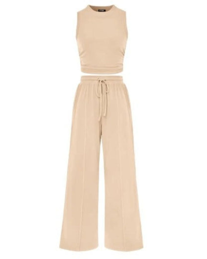 Sleeveless Knit Top & Wide-Leg Pants Lounge Set