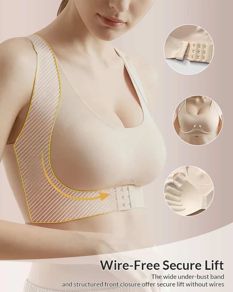 Front Closure Cross-Back Wireless Posture Bra