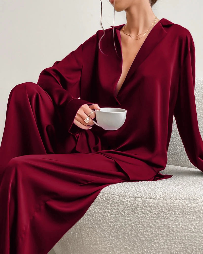 Faux Ice Silk Pajama Set