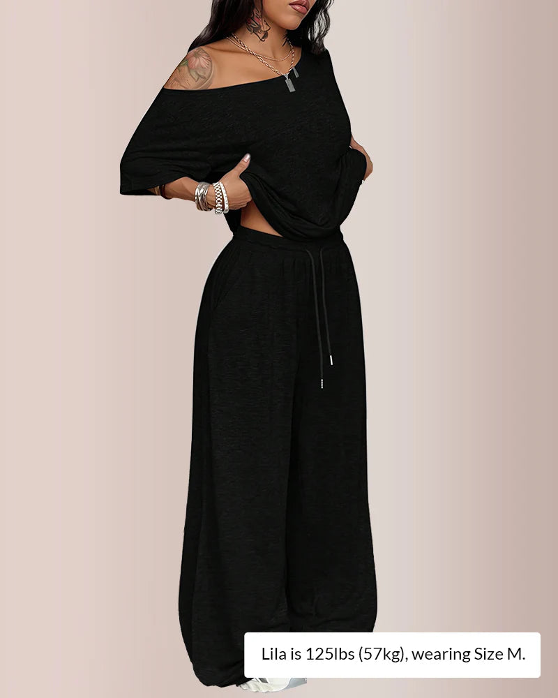 Curvvvy™ The Effortless Chill Off-Shoulder Lounge Set