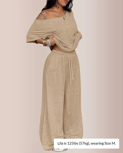 Off-Shoulder Top & Wide Leg Pants Lounge Set