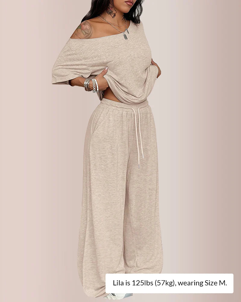 Off-Shoulder Top & Wide Leg Pants Lounge Set
