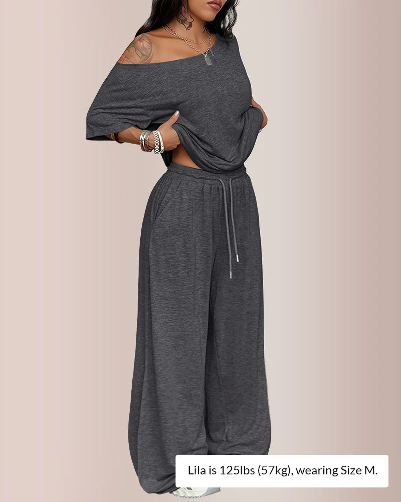 Curvvvy™ The Effortless Chill Off-Shoulder Lounge Set