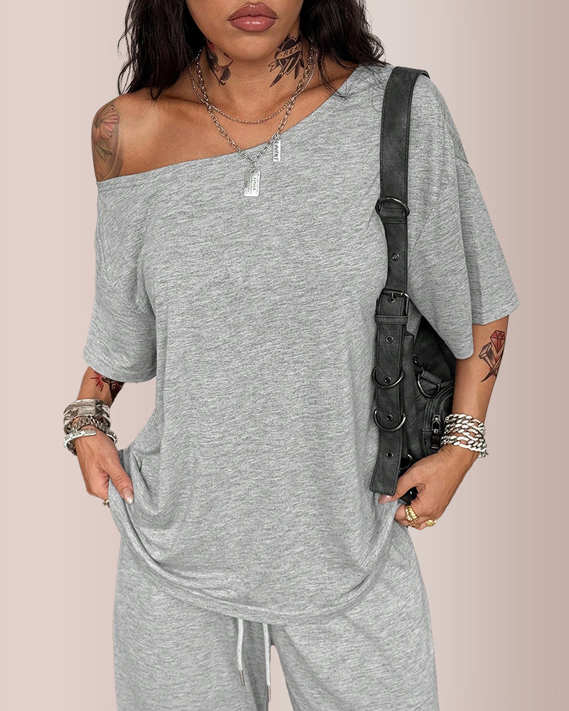 Curvvvy™ The Effortless Chill Off-Shoulder Lounge Set