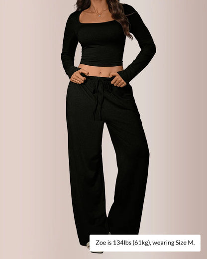 Women’s Square-Neck Crop Top & Wide-Leg Pants Set