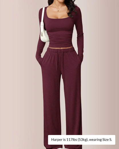 Women’s Square-Neck Crop Top & Wide-Leg Pants Set