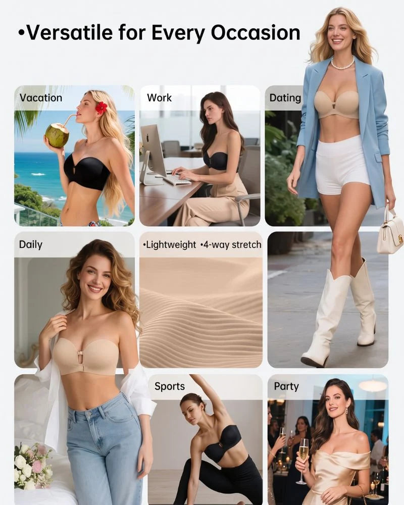 Front-Closure Strapless Push-Up Bra