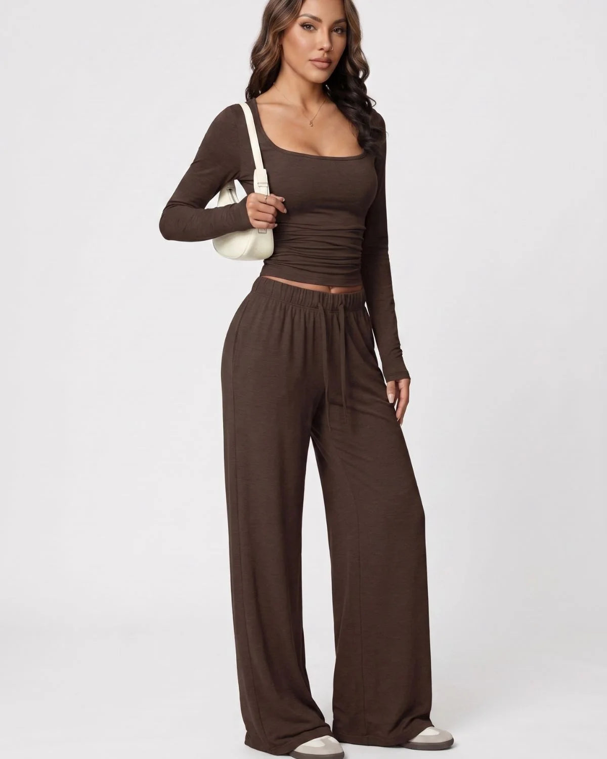 Women’s Square-Neck Crop Top & Wide-Leg Pants Set