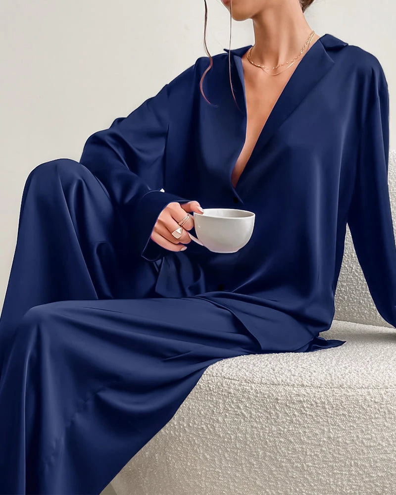 Cool-Touch Silky Long Sleeve Pajama Set