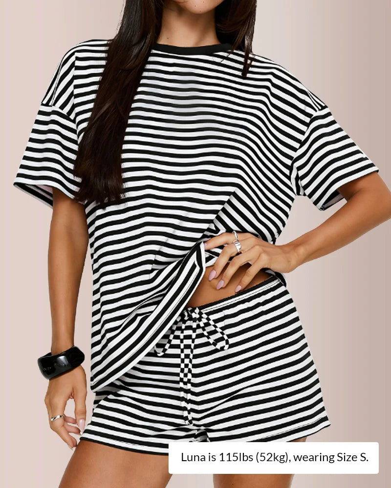 Striped Oversized Tee & Shorts Lounge Set
