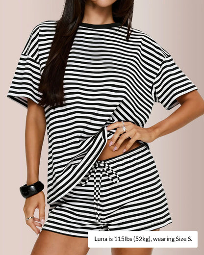 Striped Oversized Tee & Shorts Lounge Set