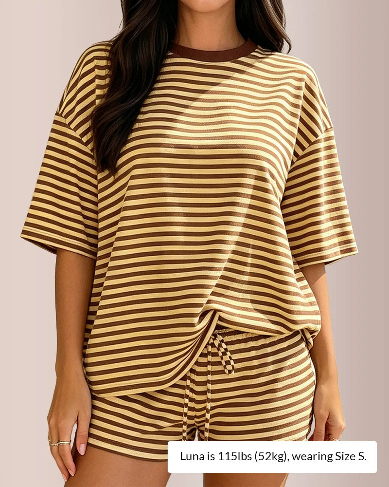 Striped Oversized Tee & Shorts Lounge Set