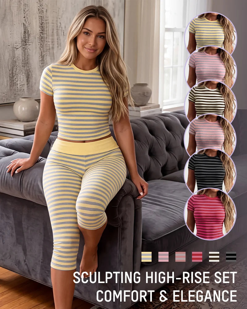 Striped Crop Top & Capri Leggings Set