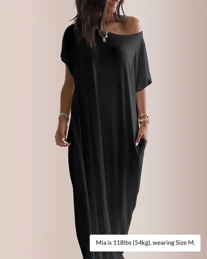 Curvvvy™ Solid Batwing Sleeve Lounge Dress