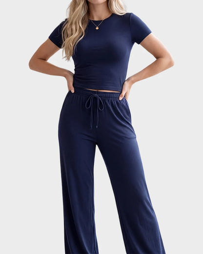 Short Sleeve Top & Wide Leg Lounge Pants Set