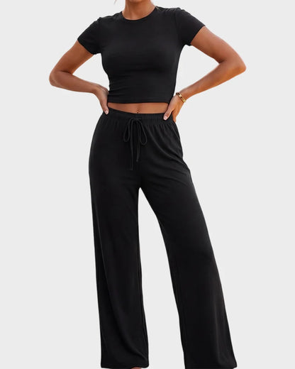 Short Sleeve Top & Wide Leg Lounge Pants Set