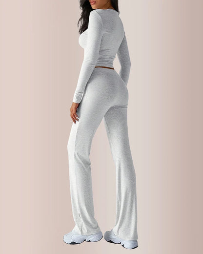 Long Sleeve Crop Top & Wide Leg Pants Set