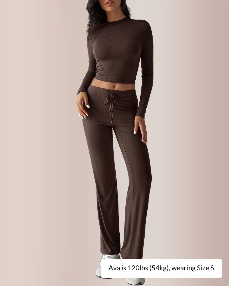 Long Sleeve Crop Top & Wide Leg Pants Set