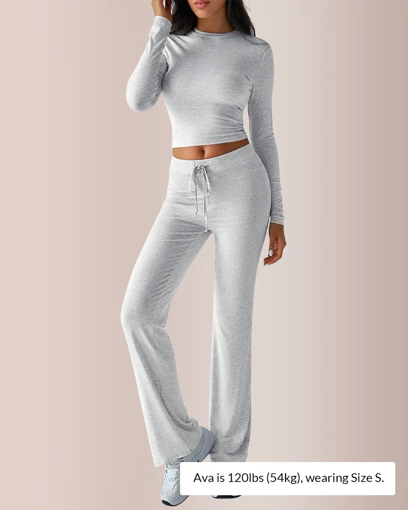 Long Sleeve Crop Top & Wide Leg Pants Set