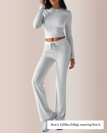 Long Sleeve Crop Top & Wide Leg Pants Set