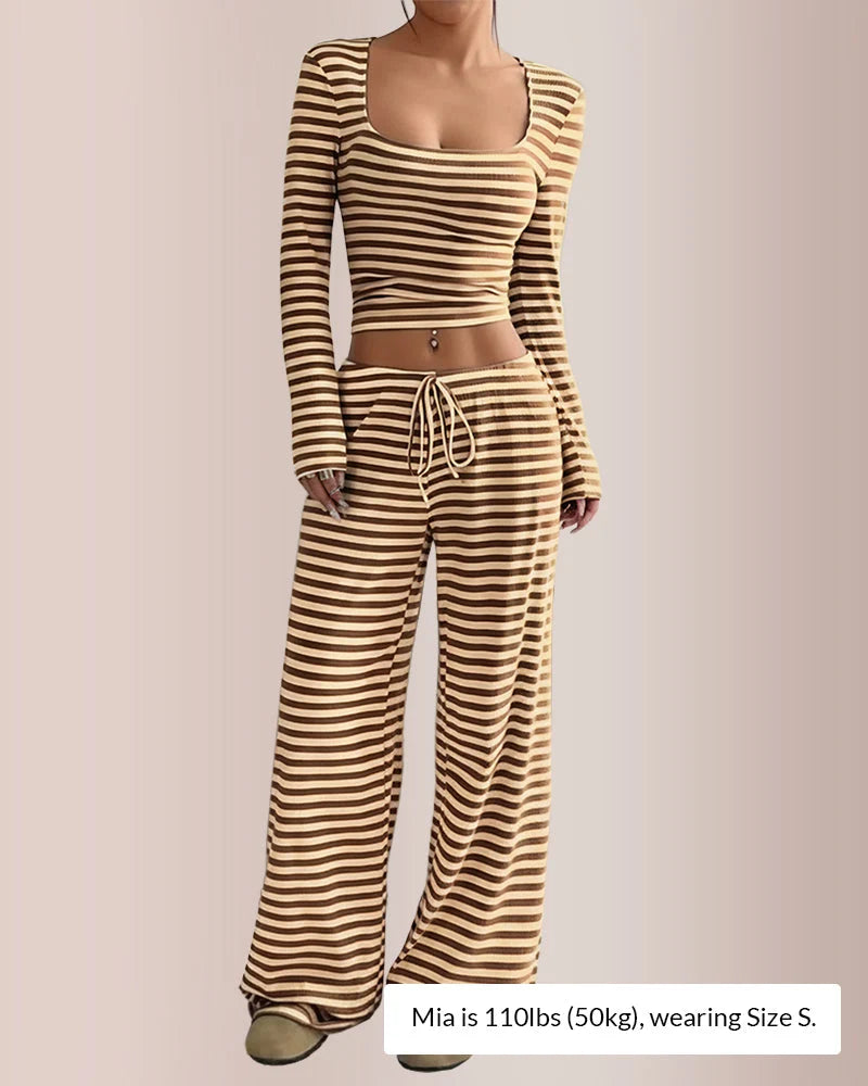 Stripe Square Neck Crop Top & Wide Leg Pants Set