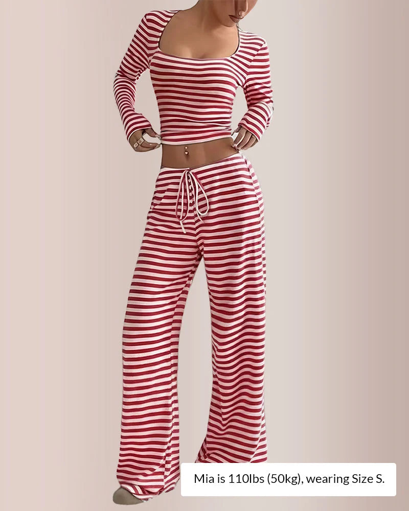 Stripe Square Neck Crop Top & Wide Leg Pants Set
