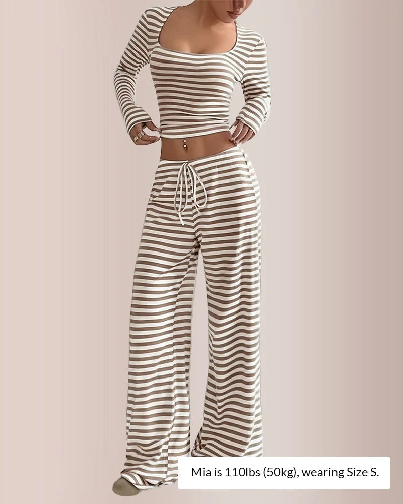 Stripe Square Neck Crop Top & Wide Leg Pants Set