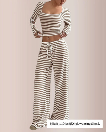 Striped Square Neck Crop Top & Wide Leg Pants Set