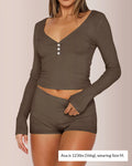 Button Front Crop Top & Shorts Set
