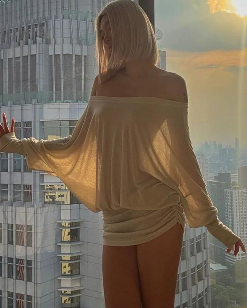 Off-Shoulder Dolman Sleeve Mini Dress