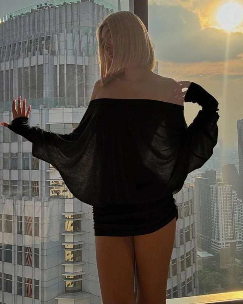 Off-Shoulder Dolman Sleeve Mini Dress