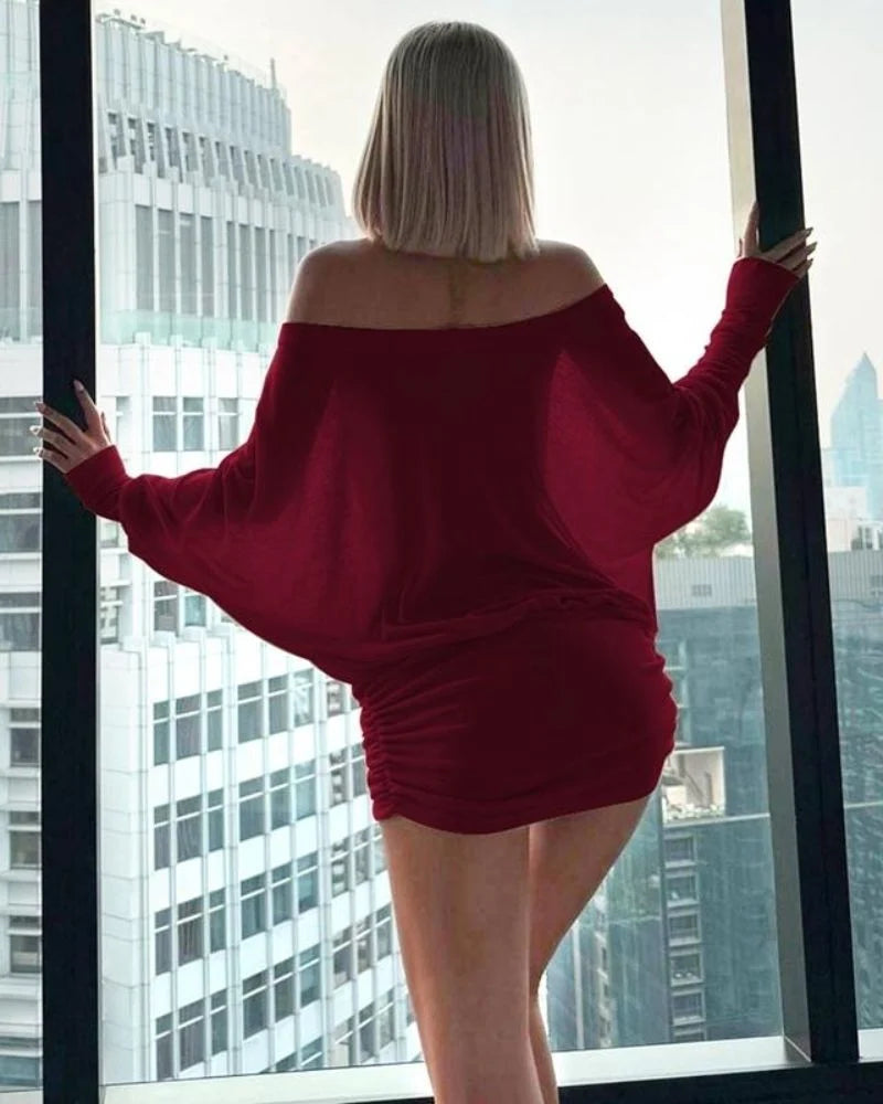 Off-Shoulder Dolman Sleeve Mini Dress