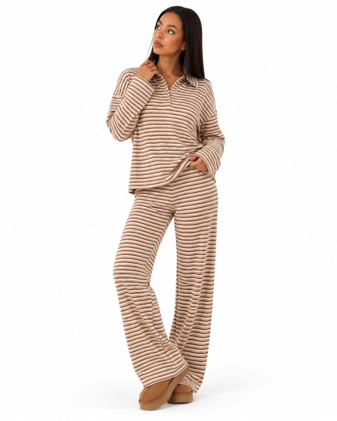 Relaxed Striped Polo Wide-Leg Lounge Set