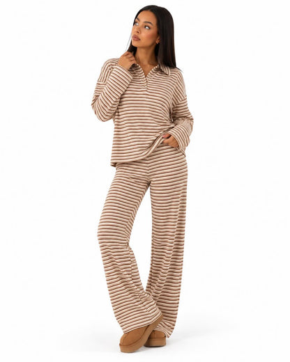 Relaxed Striped Polo Wide-Leg Lounge Set