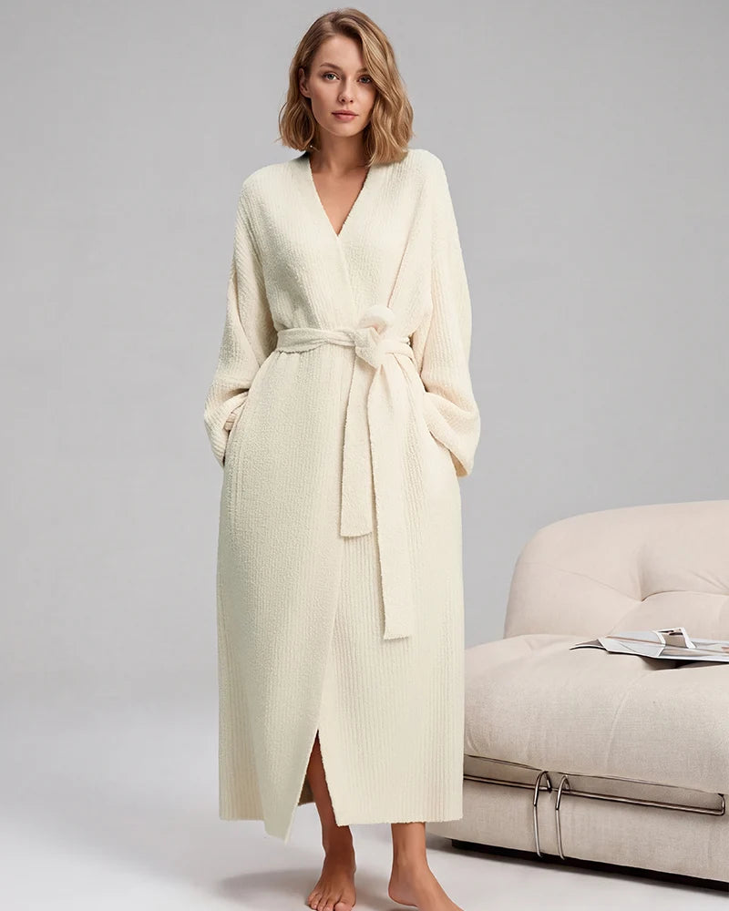 Long Plush Fleece Robe with Pockets