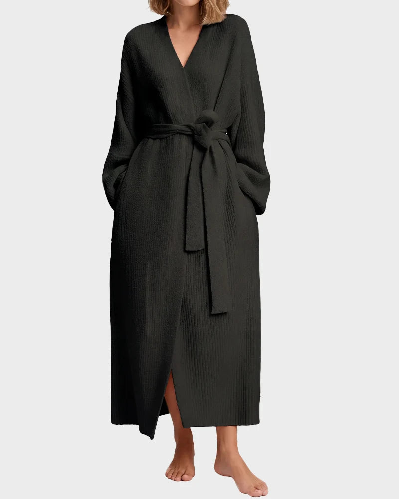 Long Plush Fleece Robe with Pockets